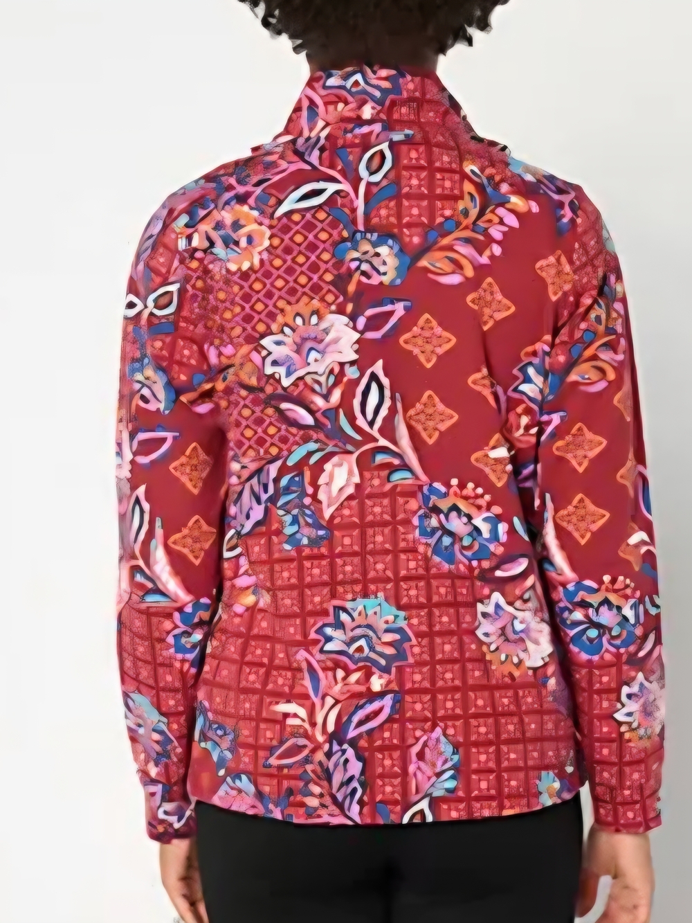 Printed Red Floral Jean Jacket - Women's